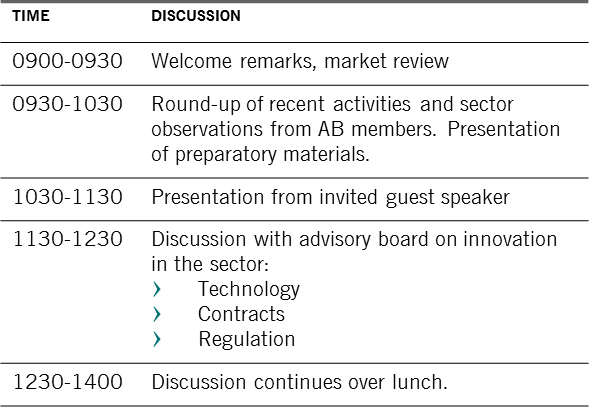 A typical advisory board agenda